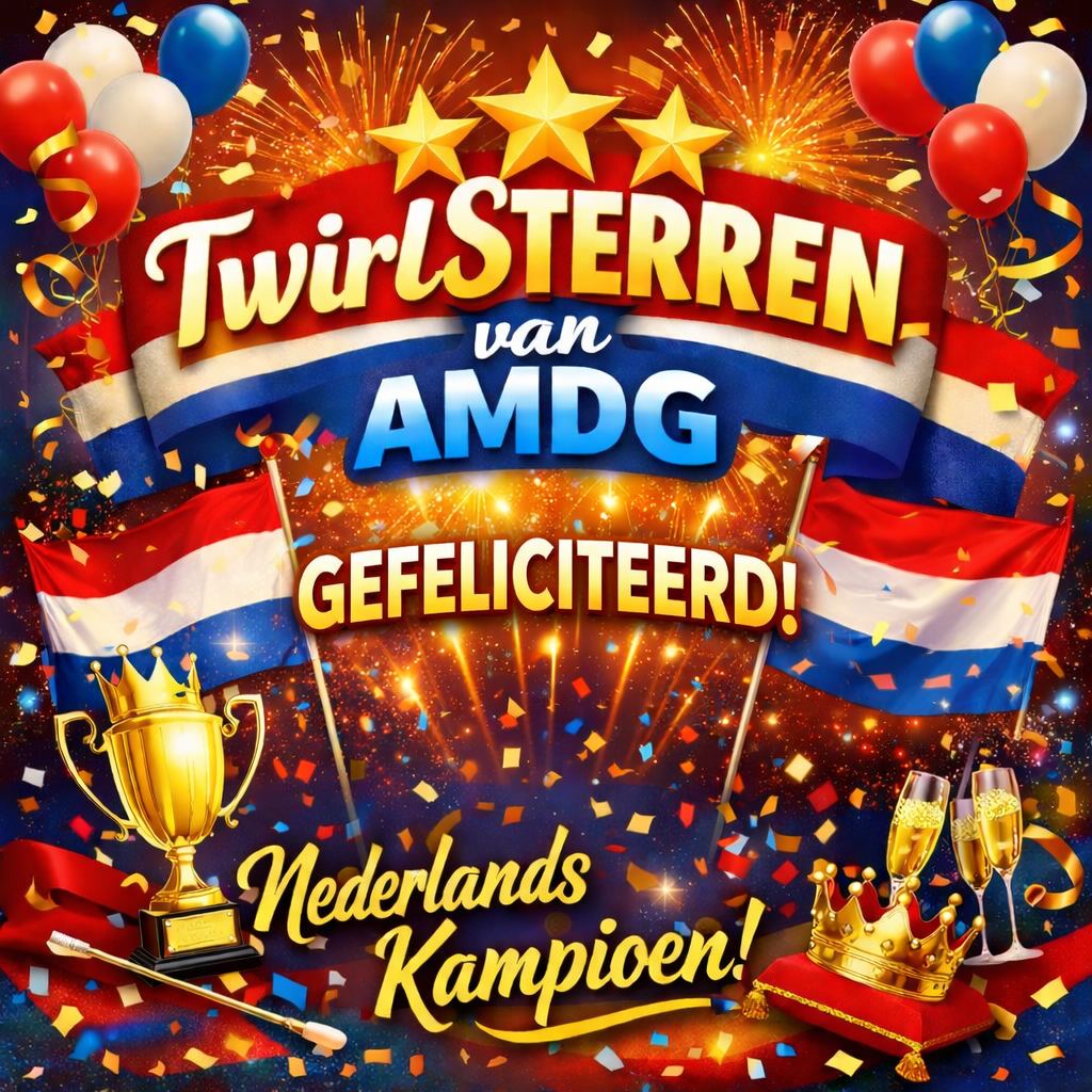 Poster: Twirlsterren van AMDG, gefeliciteerd met het Nederlands kampioenschap